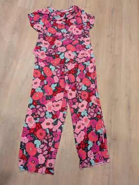 Kensie Pink Red Floral Wide-Leg Ruffle Pajama